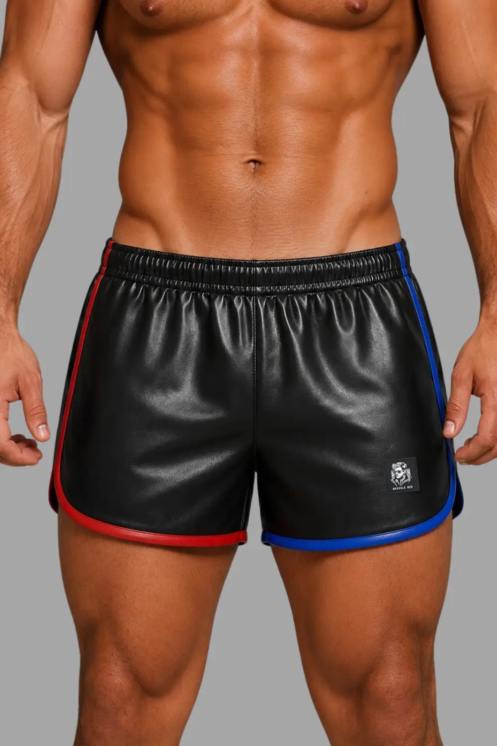 Axel GoDuo Shorts. Red + Blue. Jogging styled PU Leather Shorts MSH275 - 1 Maskulo EU Global Online Store