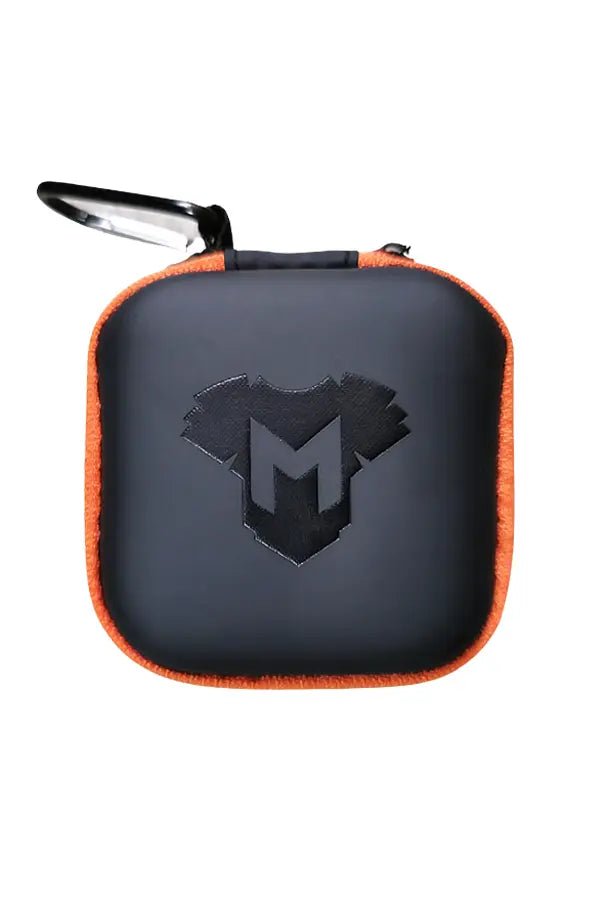Maskulo Jax Wanderlust black and orange mini zip case with carabiner clip, durable PU leather-look storage accessory for men