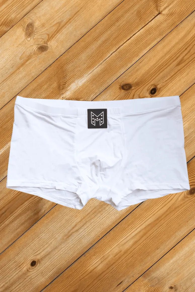 Maskulo White Quadron Ironsilk Tight Trunks: super tight, silky, stretchy men&
