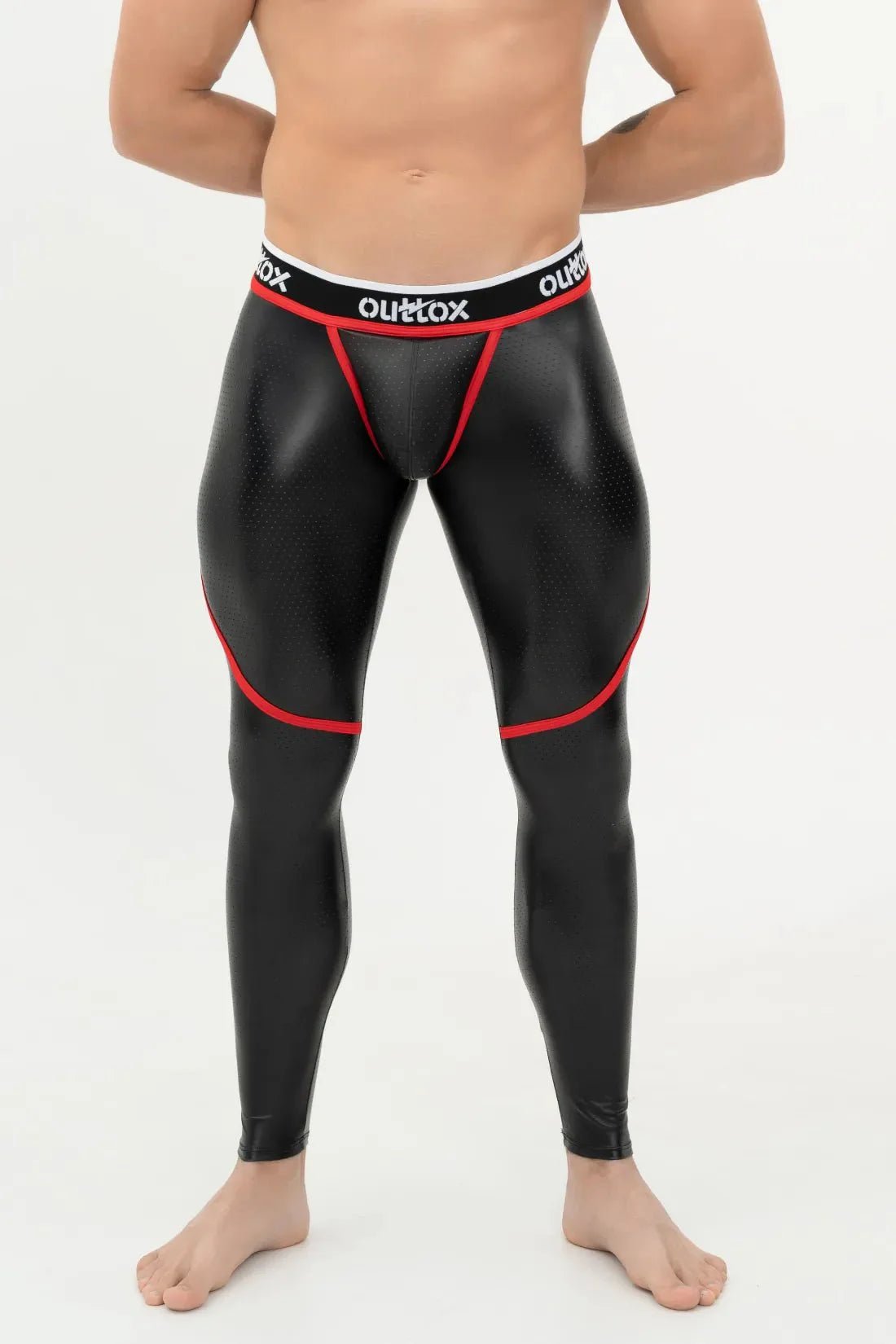 Outtox. Zip - Rear Leggings with Snap Codpiece. Black+Red - Outtox - XLG101 - Y1 - Maskulo EU Global Online Store