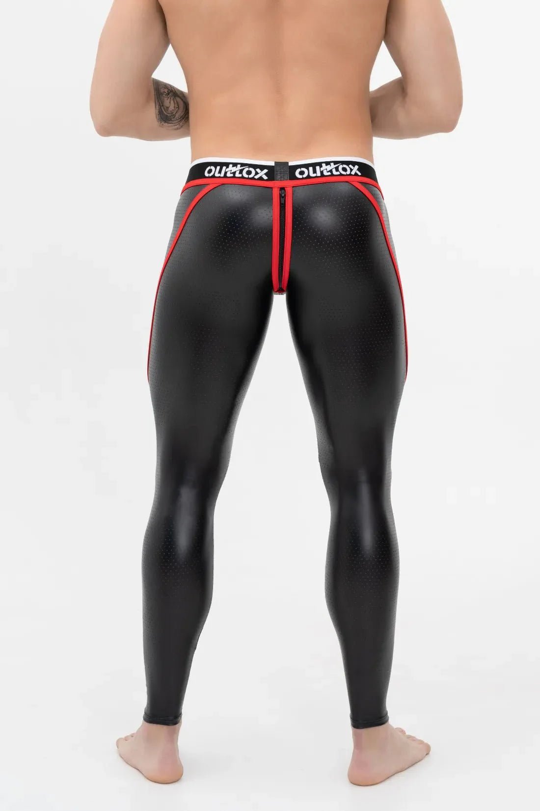 Outtox. Zip - Rear Leggings with Snap Codpiece. Black+Red - Outtox - XLG101 - Y1 - Maskulo EU Global Online Store