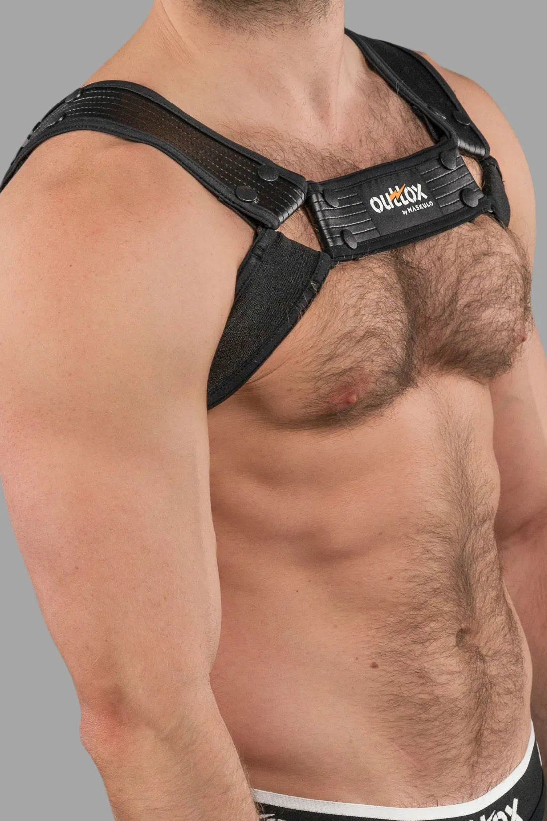 Outtox by Maskulo black bulldog harness with snaps, size M, available from Maskulo Global (EU) online store for 58.