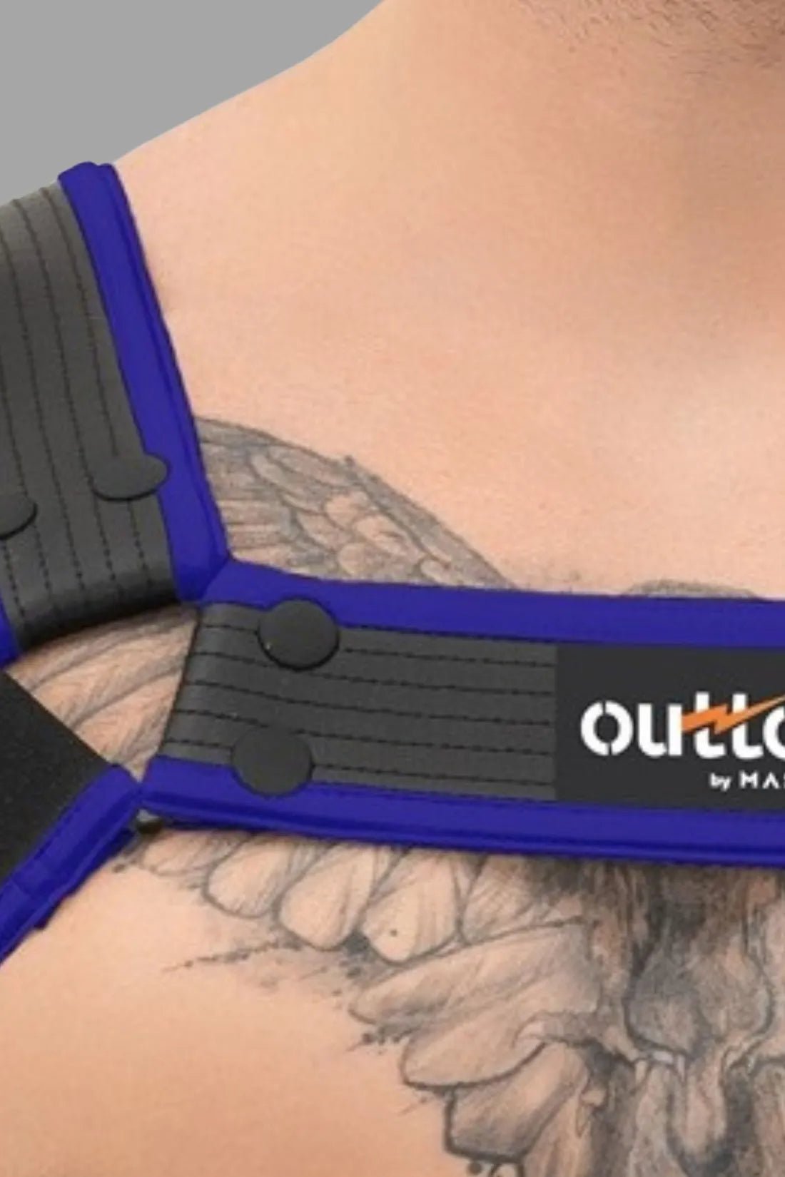Outtox by Maskulo Bulldog Harness with Snaps in Black and Orange. Leather look accessory for men from the Maskulo Global (EU) online Store.