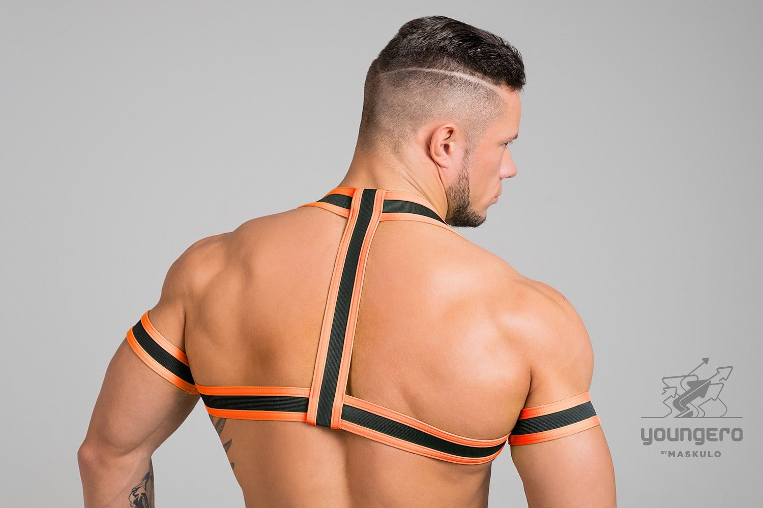 Youngero. Elastic Harness with Biceps Bands. Orange Neon - Maskulo - MHR149-Y1 - Maskulo EU Global Online Store