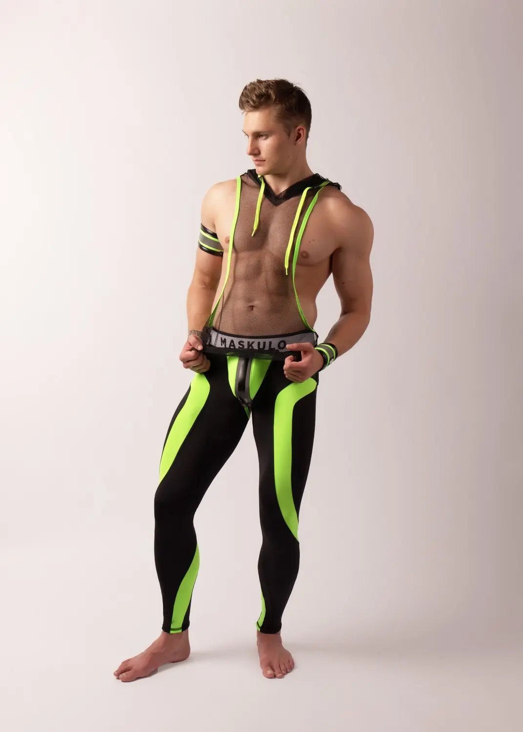 Youngero. Leggings with codpiece. Open Rear. Green Neon - Maskulo - MLG144-Y1 - Maskulo EU Global Online Store