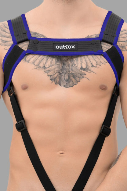 Outtox. Harnais de corps avec boutons-pression. Noir et bleu