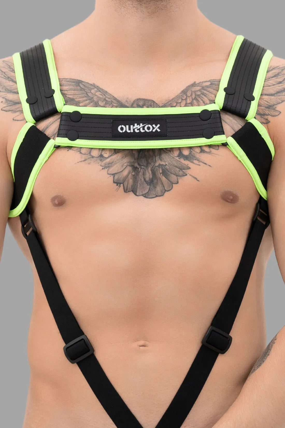 Outtox. Bodyharnas met drukknopen. Zwart+Groen &