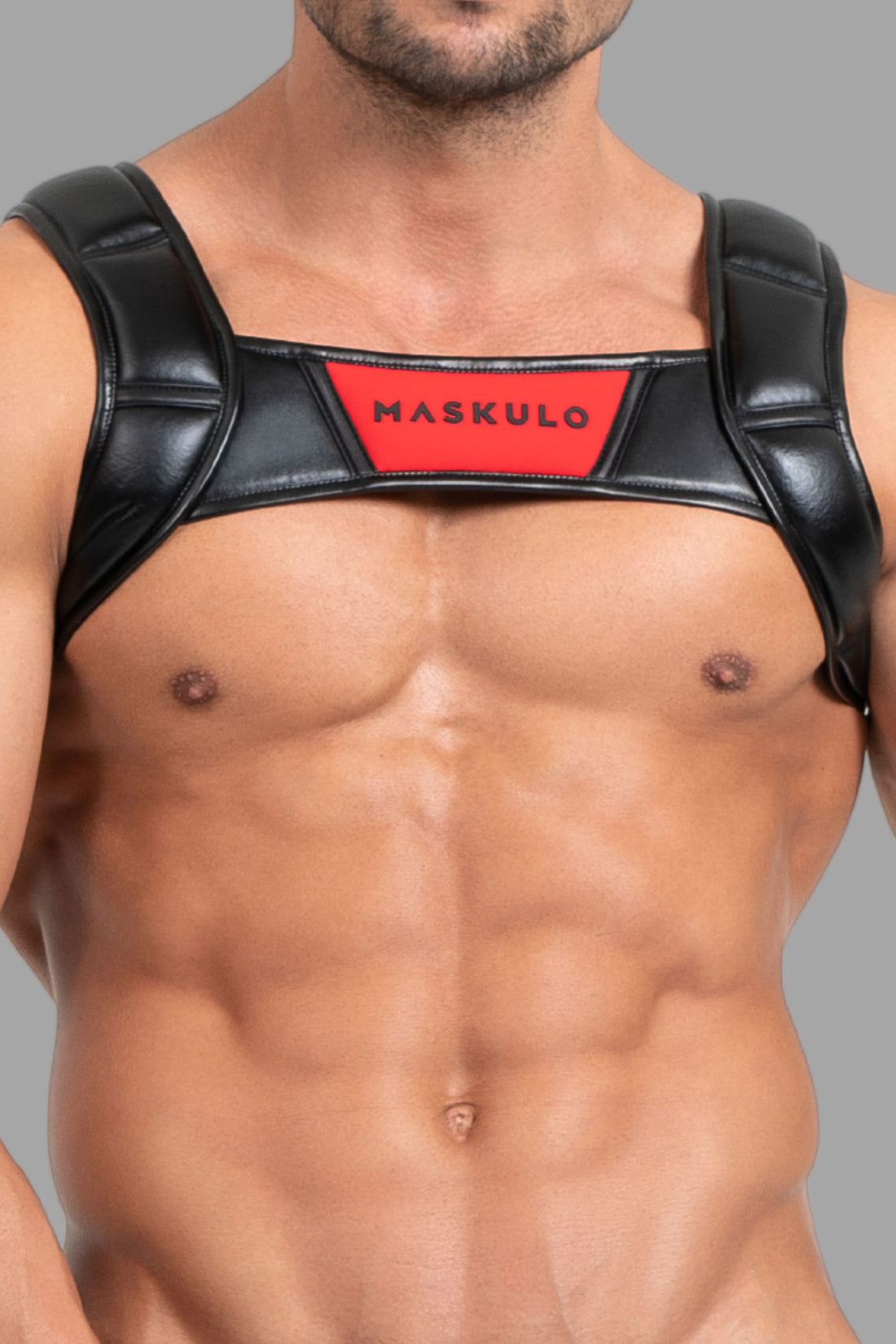 Bulldog Harness with 3D Logo. Black+Red