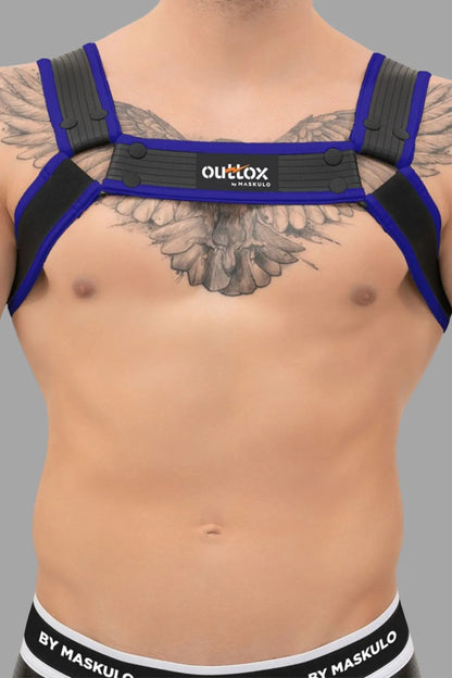 Outtox by Maskulo. Bulldog Harness with Snaps. Black and Blue