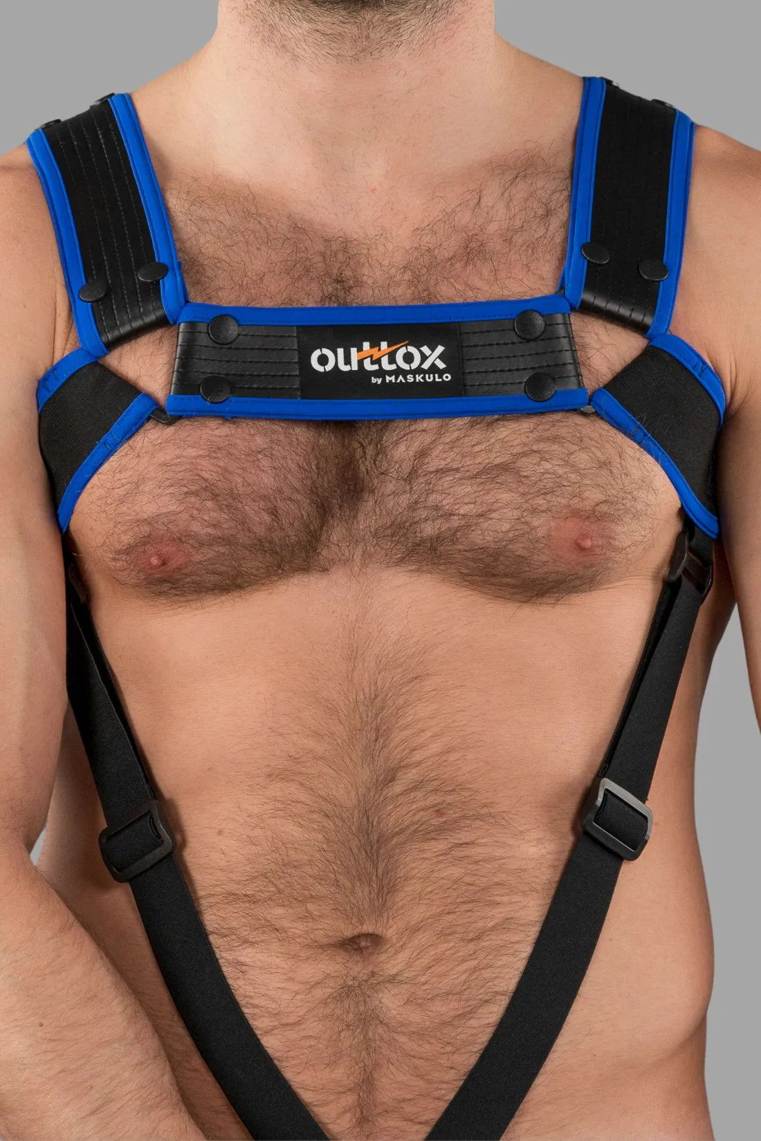 Outtox by Maskulo. Body Harness with Snaps. Black and Blue