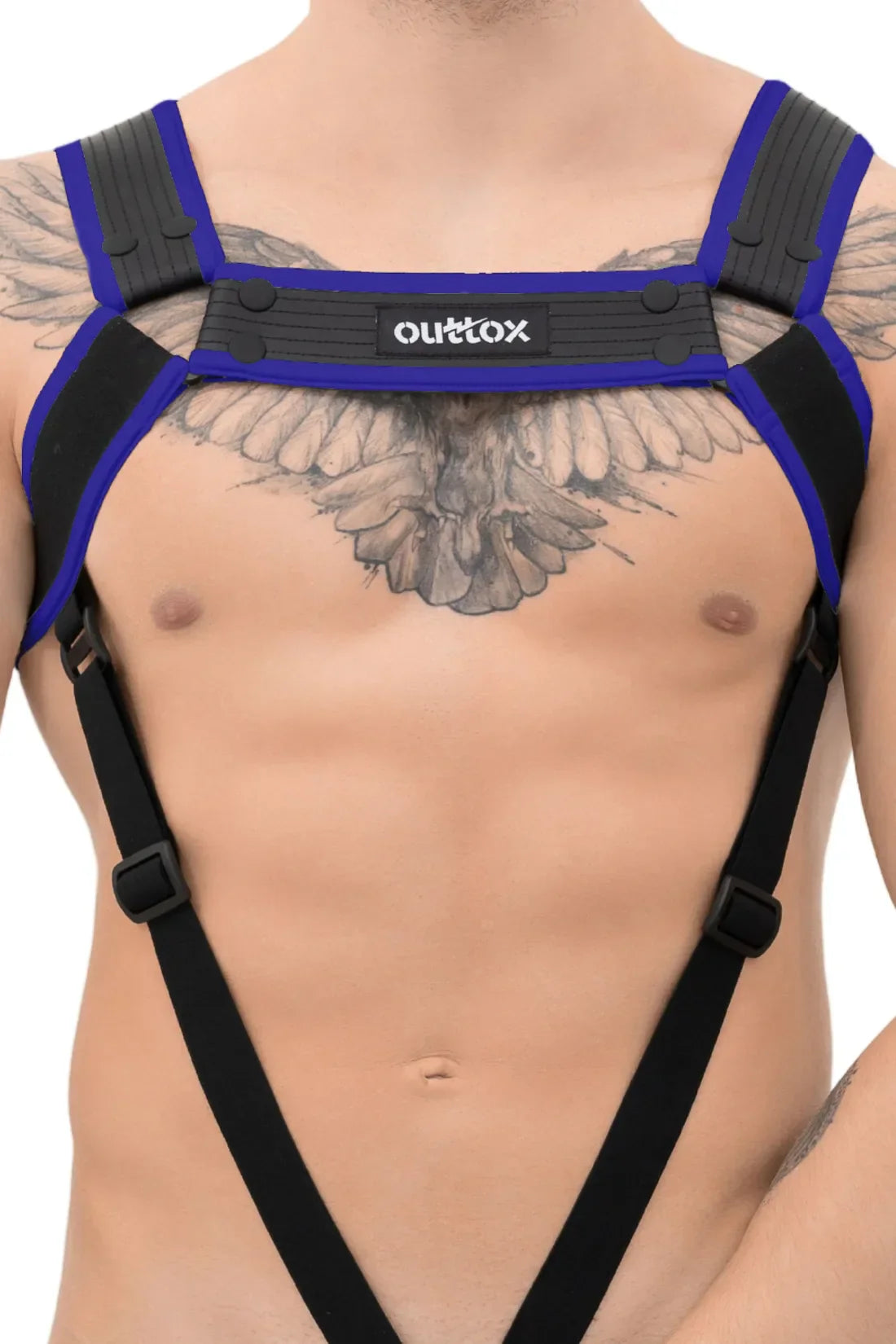 Outtox. Body Harness with Snaps. Black and Blue