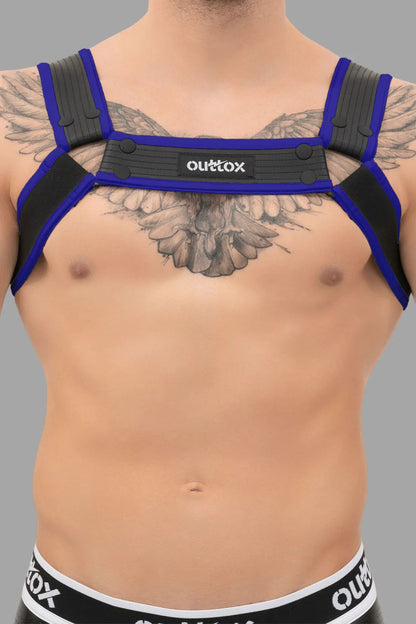 Outtox. Harnais Bulldog avec boutons-pression. Noir et bleu