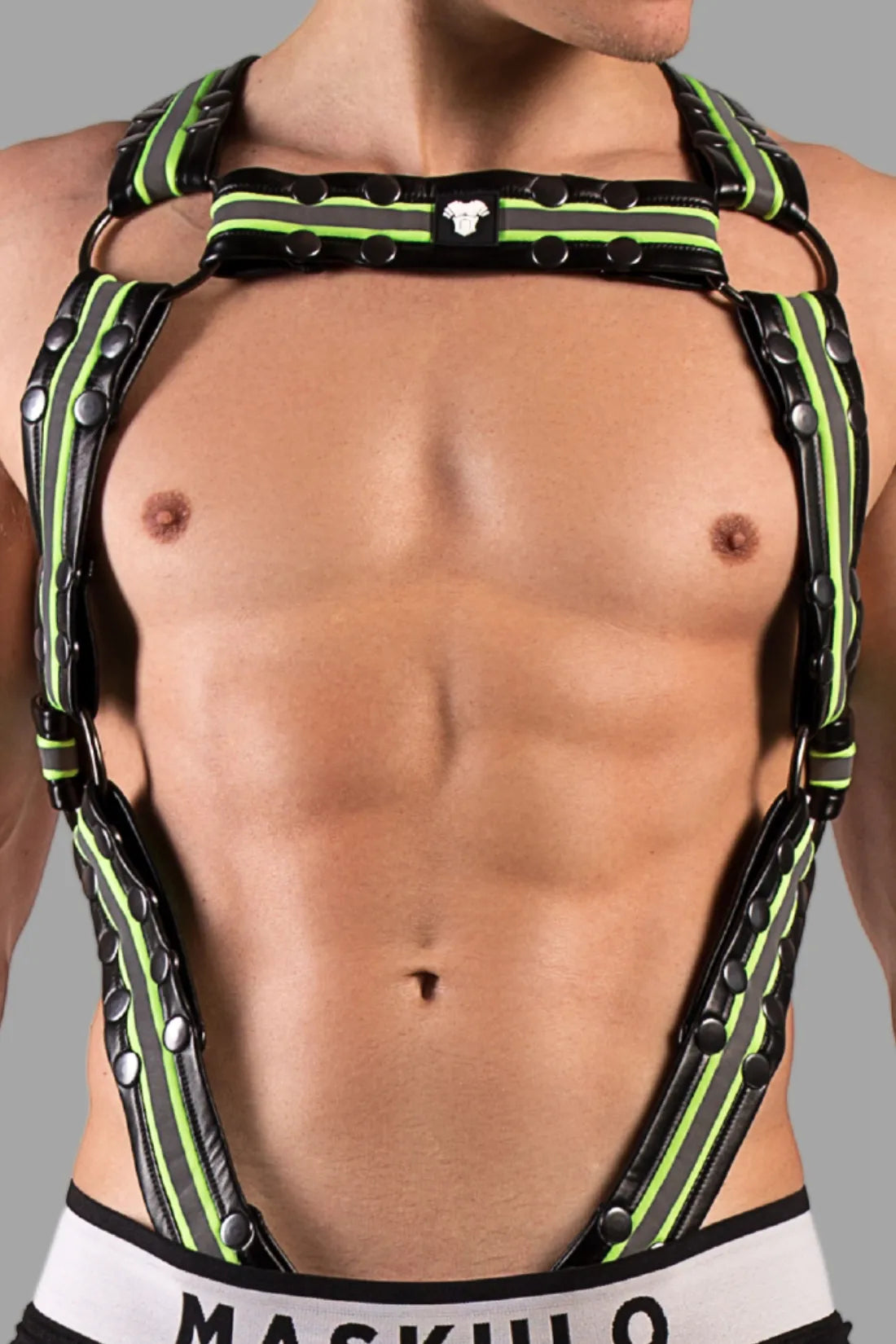 Youngero. Harnais de corps pour homme. Noir et vert « Neon »