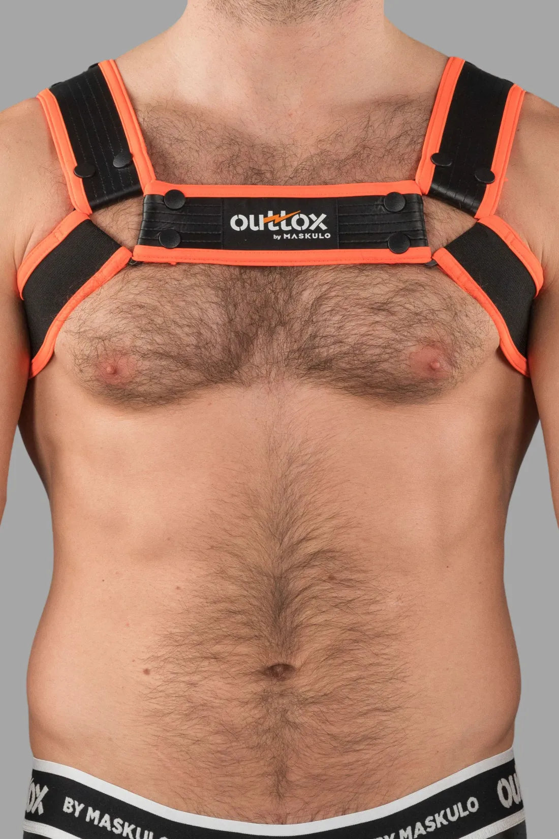 Outtox. Harnais Bulldog avec boutons-pression. Noir et orange