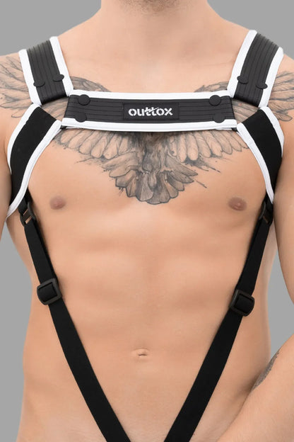 Outtox. Arnés corporal con broches. Negro+Blanco