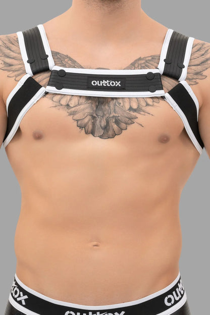 Outtox. Harnais Bulldog avec boutons-pression. Noir et blanc