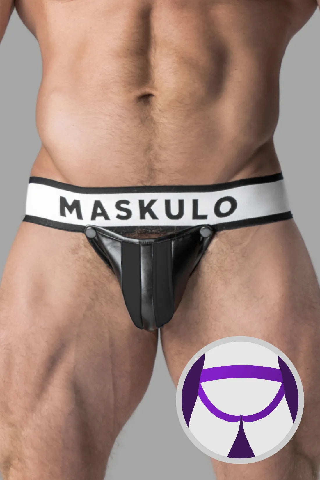 Armored. Jockstrap pour homme. Braguette amovible. Noir et blanc