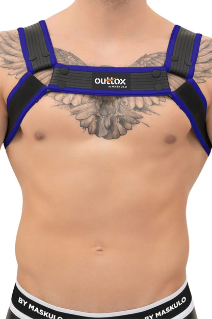 Outtox. Harnais Bulldog avec boutons-pression. Noir et bleu