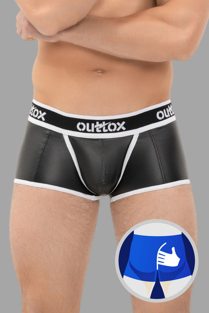 Outtox. Gewickelte Shorts mit Druckknopfverschluss. Schwarz+Weiß