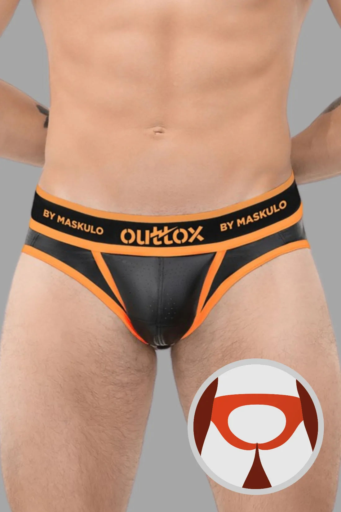 Outtox. Open Rear Briefs with Snap Codpiece. Orange &