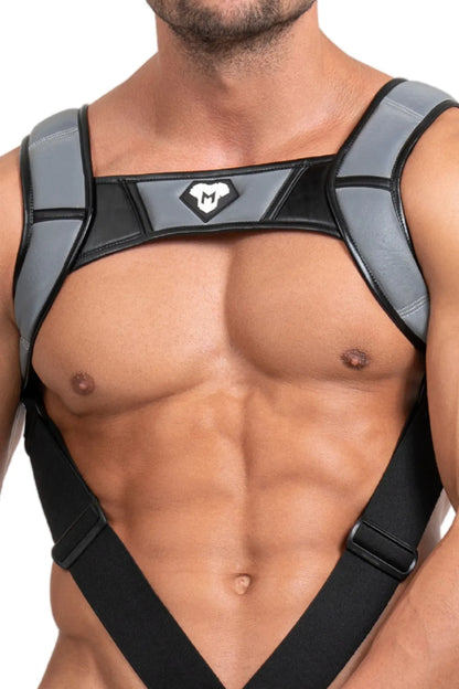 Body Harness mit Push-Up-Effekt. Schwarz und Grau ‚Reflective Light‘