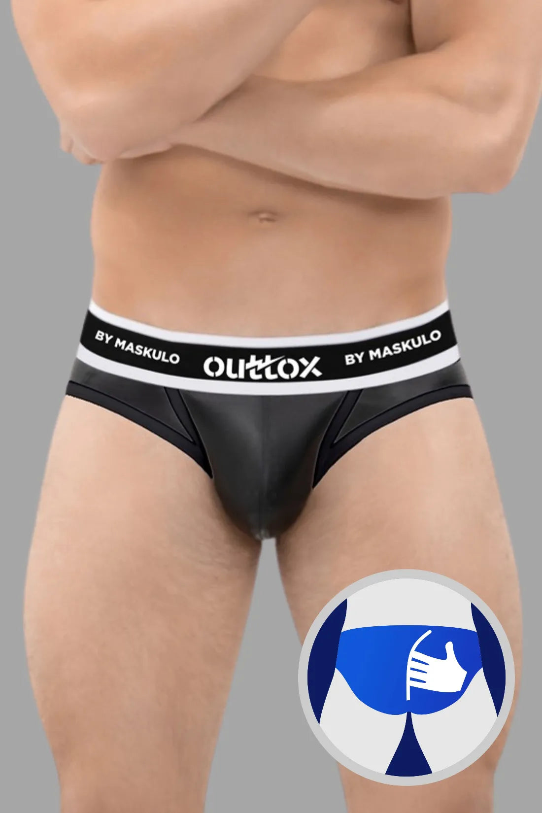 Outtox by Maskulo. Wrapped Rear Briefs with Snap Codpiece. Black