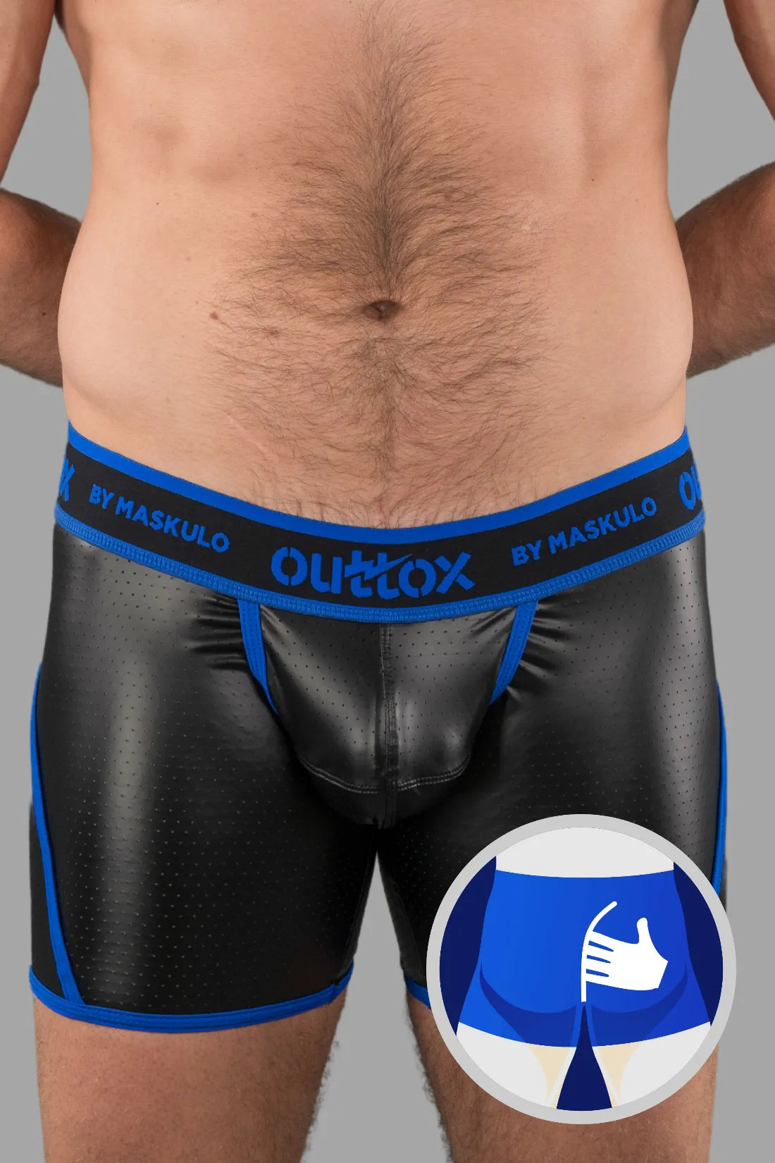 Outtox by Maskulo. Wrapped Rear Shorts with Snap Codpiece. Blue