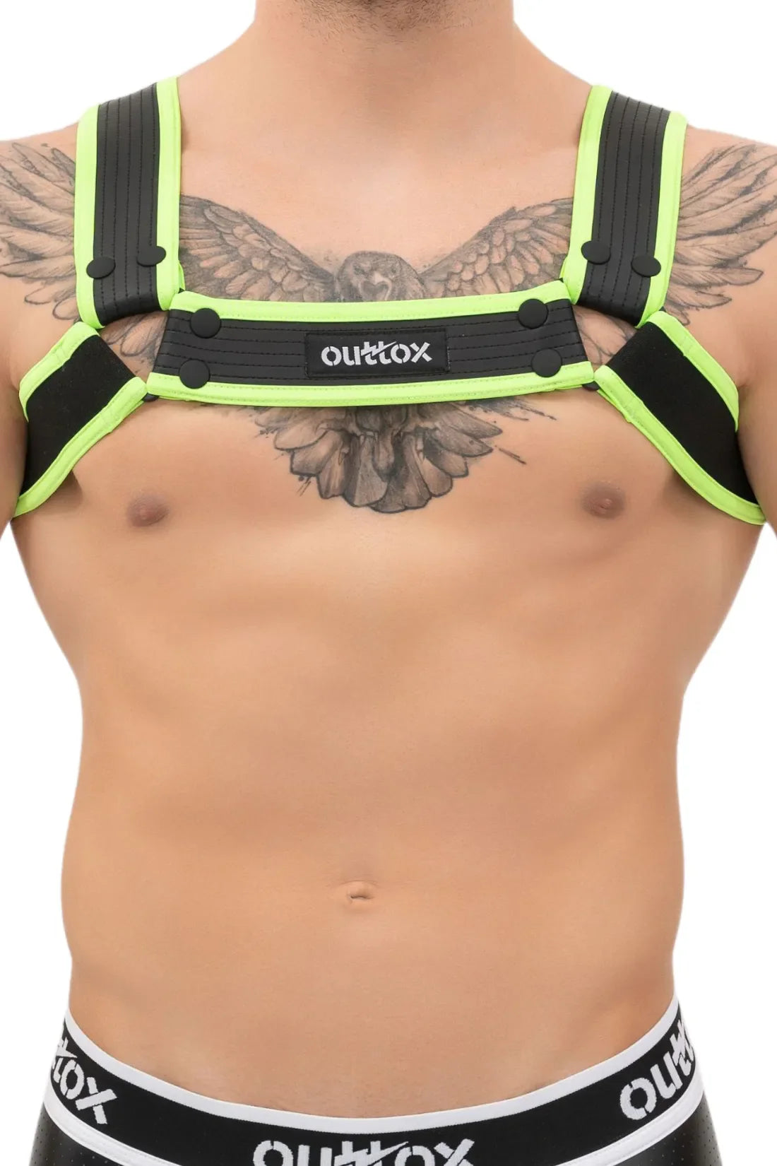 Outtox. Harnais Bulldog avec boutons-pression. Noir et vert « Neon »