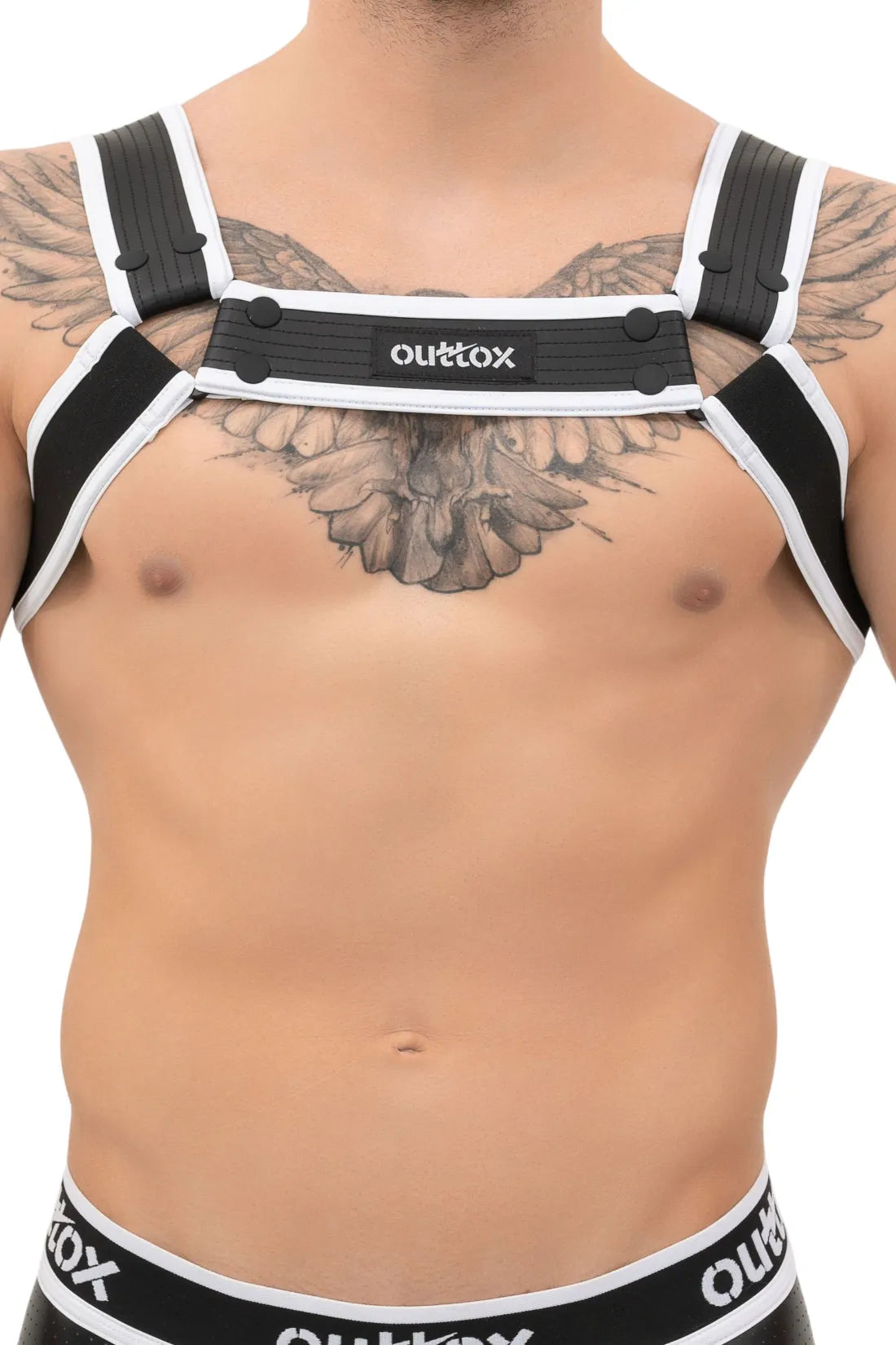 Outtox. Harnais Bulldog avec boutons-pression. Noir et blanc