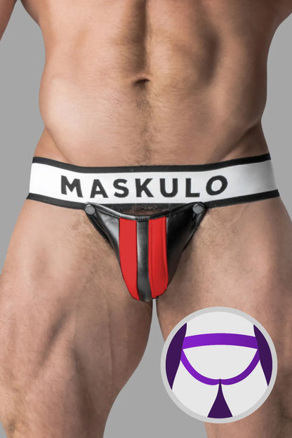 Armored. Fetisjjock voor heren. Afneembaar codstuk. Zwart+Rood