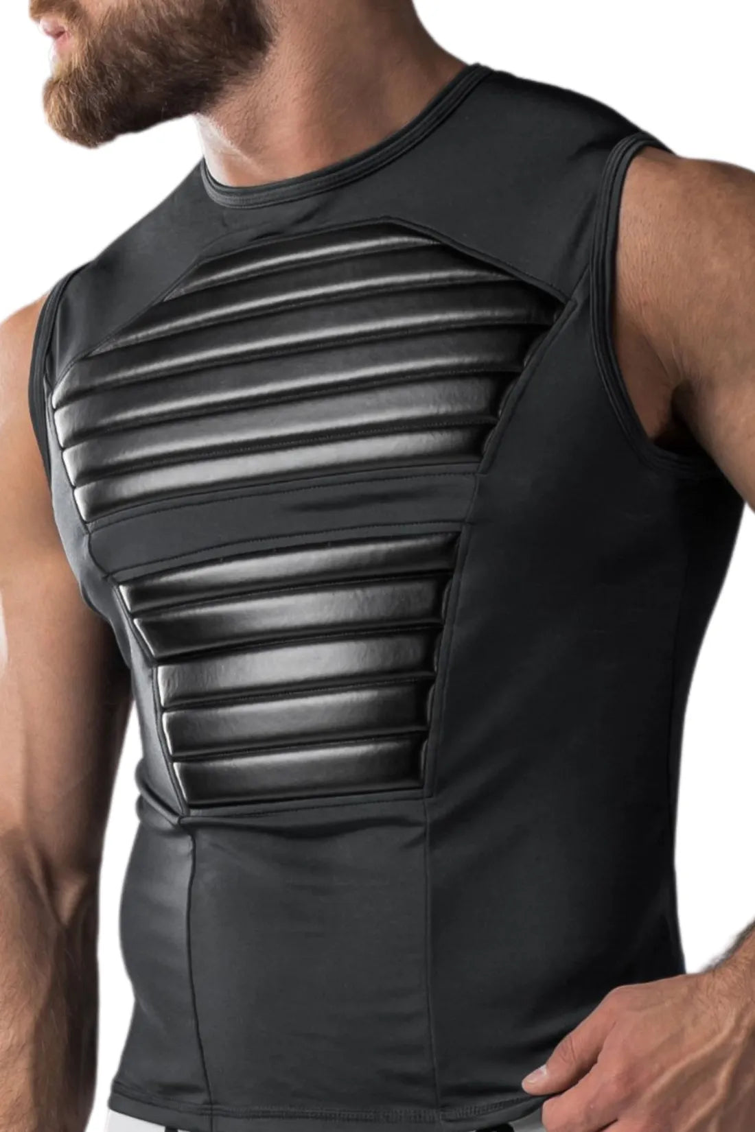 Armored. Débardeur pour hommes. Spandex. Coussinets avant. Noir