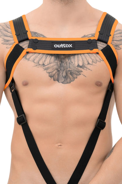 Outtox. Harnais de corps avec boutons-pression. Noir et orange