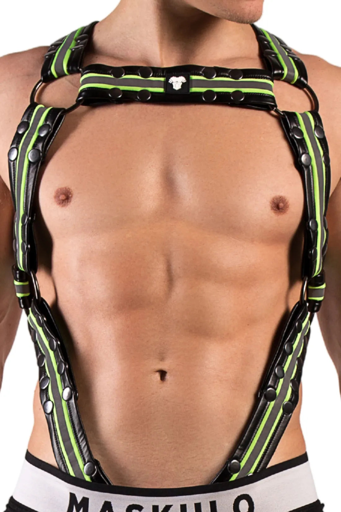 Youngero. Harnais de corps pour homme. Noir et vert « Neon »