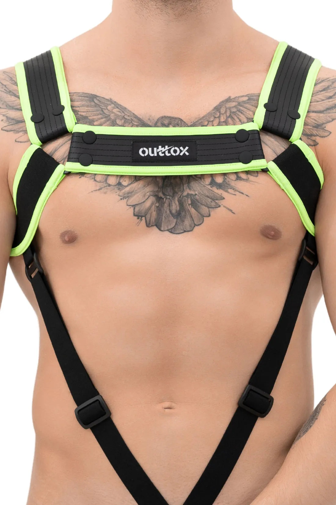 Outtox. Harnais de corps avec boutons-pression. Noir et vert « Neon »