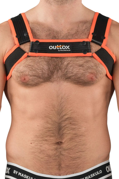 Outtox by Maskulo. Bulldog Harness with Snaps. Black and Orange