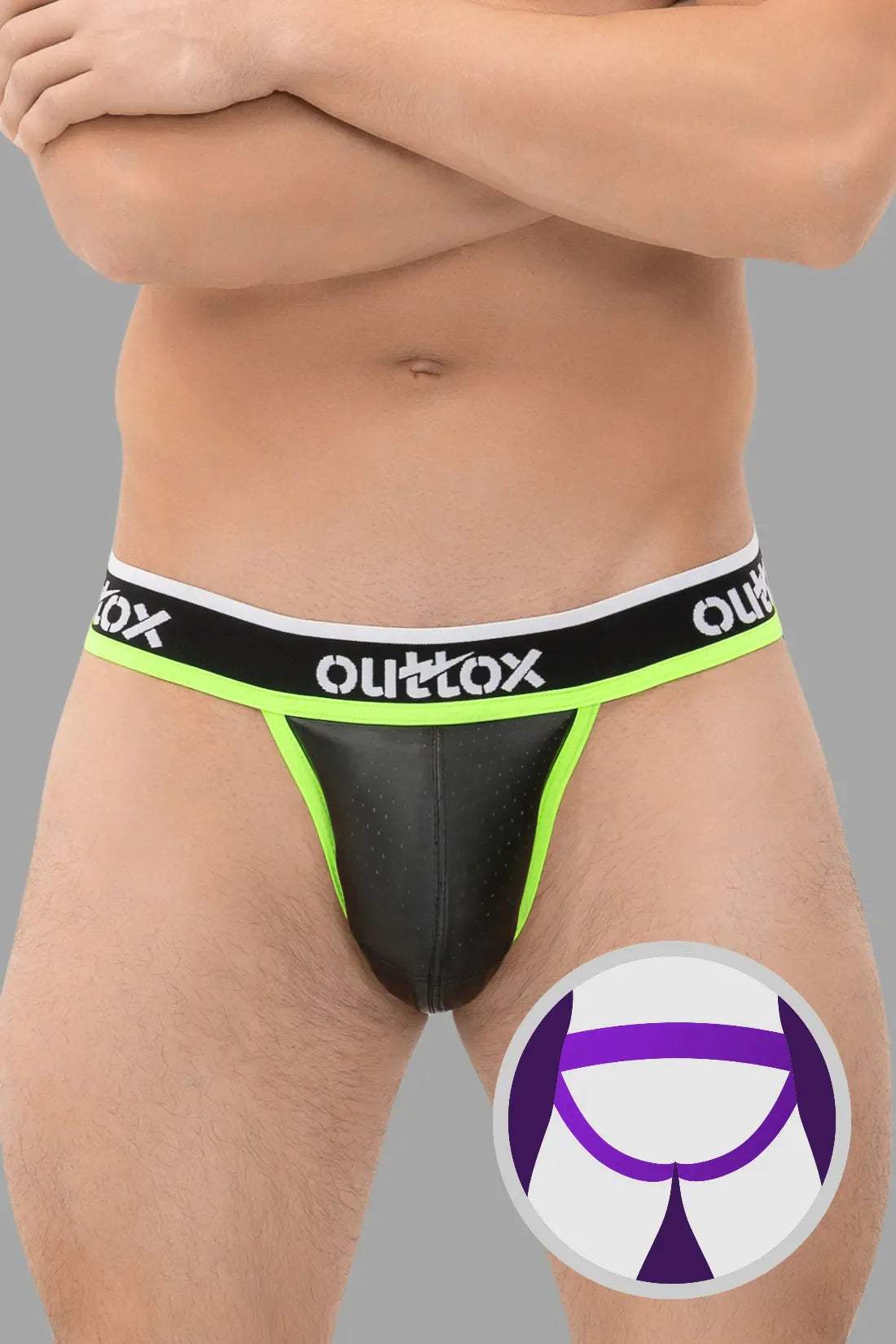 Outtox. Jock avec braguette à boutons-pression. Noir et vert « Neon »