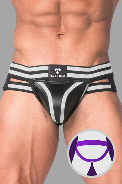 Youngero Generation Y. Jockstrap fétichiste pour homme. Braguette. Noir et blanc « Néon »