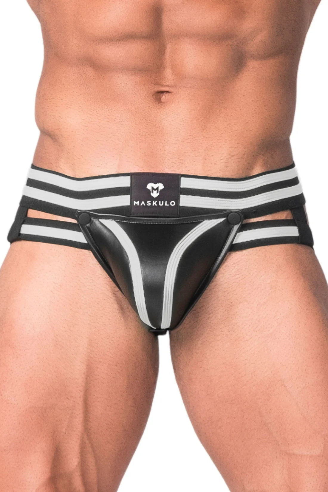 Youngero Generation Y. Jockstrap fétichiste pour homme. Braguette. Noir et blanc « Néon »