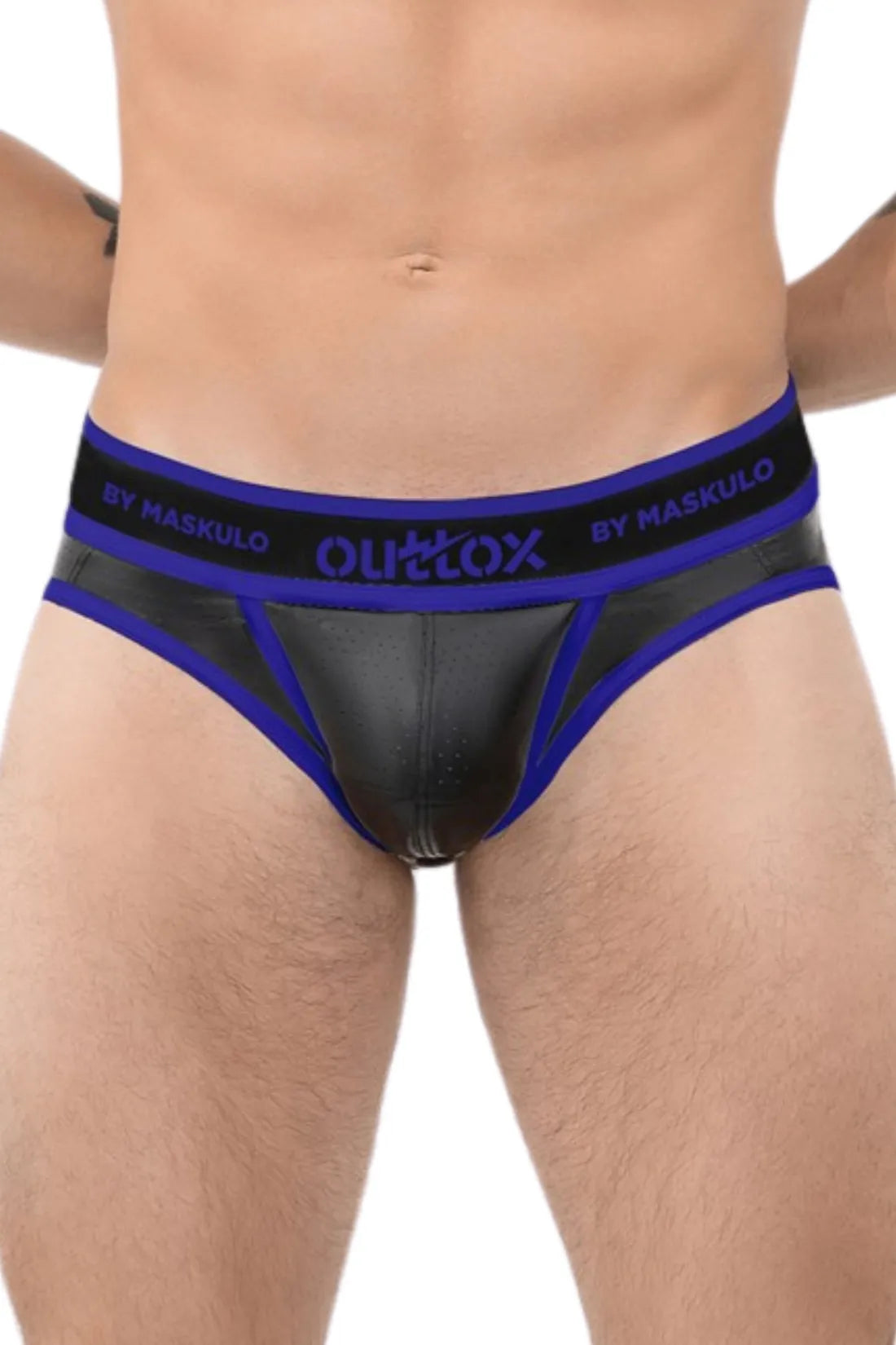 Outtox by Maskulo. Open Rear Briefs with Snap Codpiece. Blue