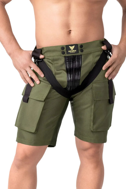 EnForce. Cargoshort met ritssluiting aan twee kanten. Groen &