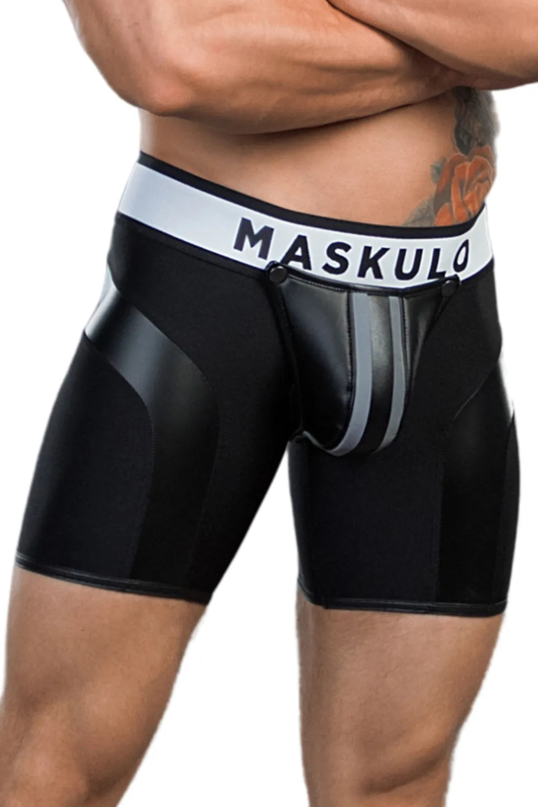 Jovenero. Pantalones cortos de ciclismo Fetish para hombre. Bragueta. Parte trasera con cremallera. Negro