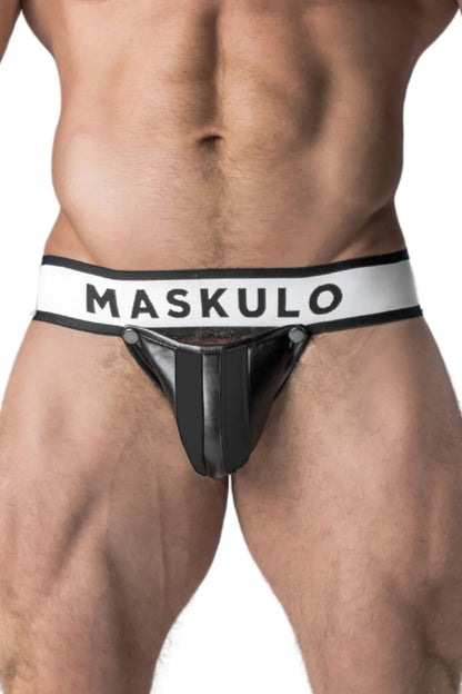 Armored. Jockstrap pour homme. Braguette amovible. Noir et blanc