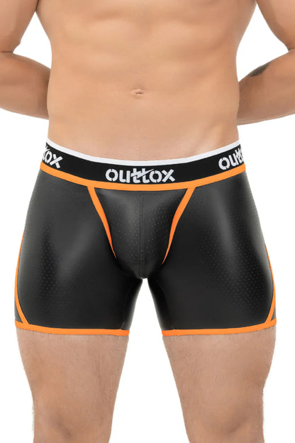 Outtox. Wrap-Rear Short Tights. Snap Codpiece. Black and Orange