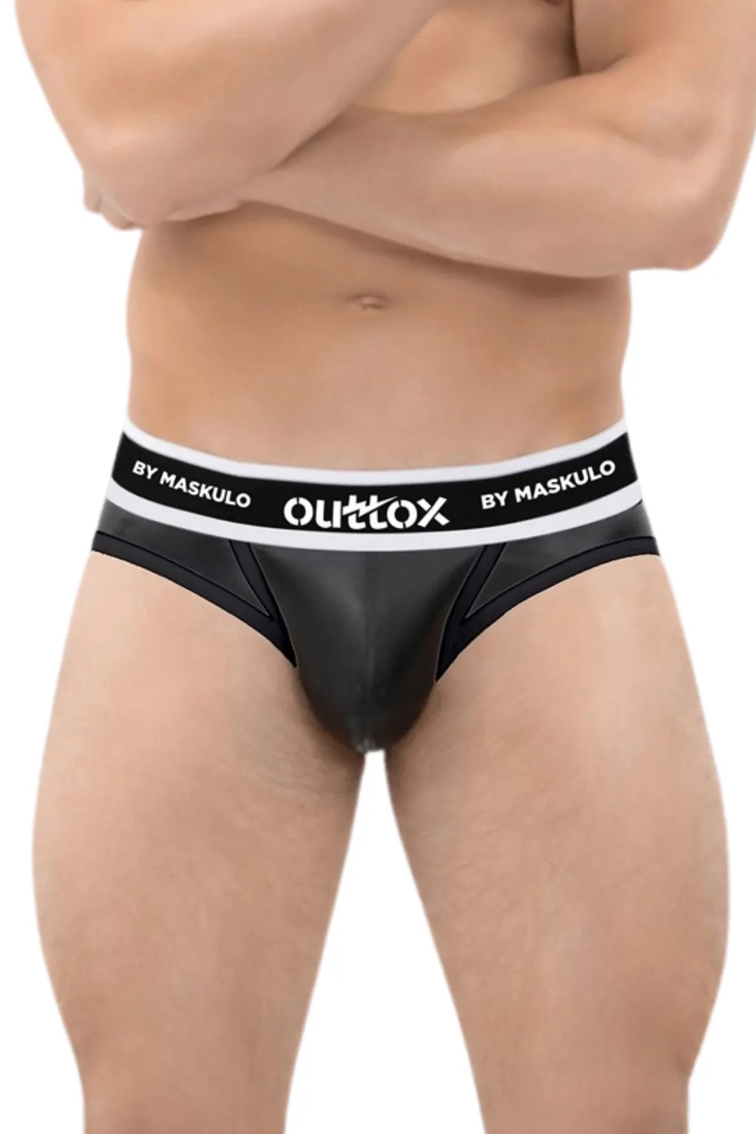 Outtox by Maskulo. Wrapped Rear Briefs with Snap Codpiece. Black