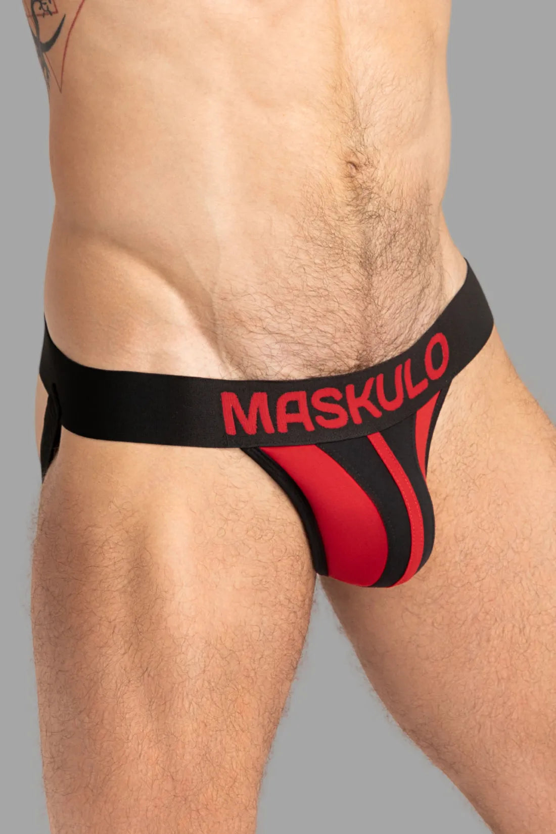 TIGER Jock con POUCH-SNAP. Negro+rojo