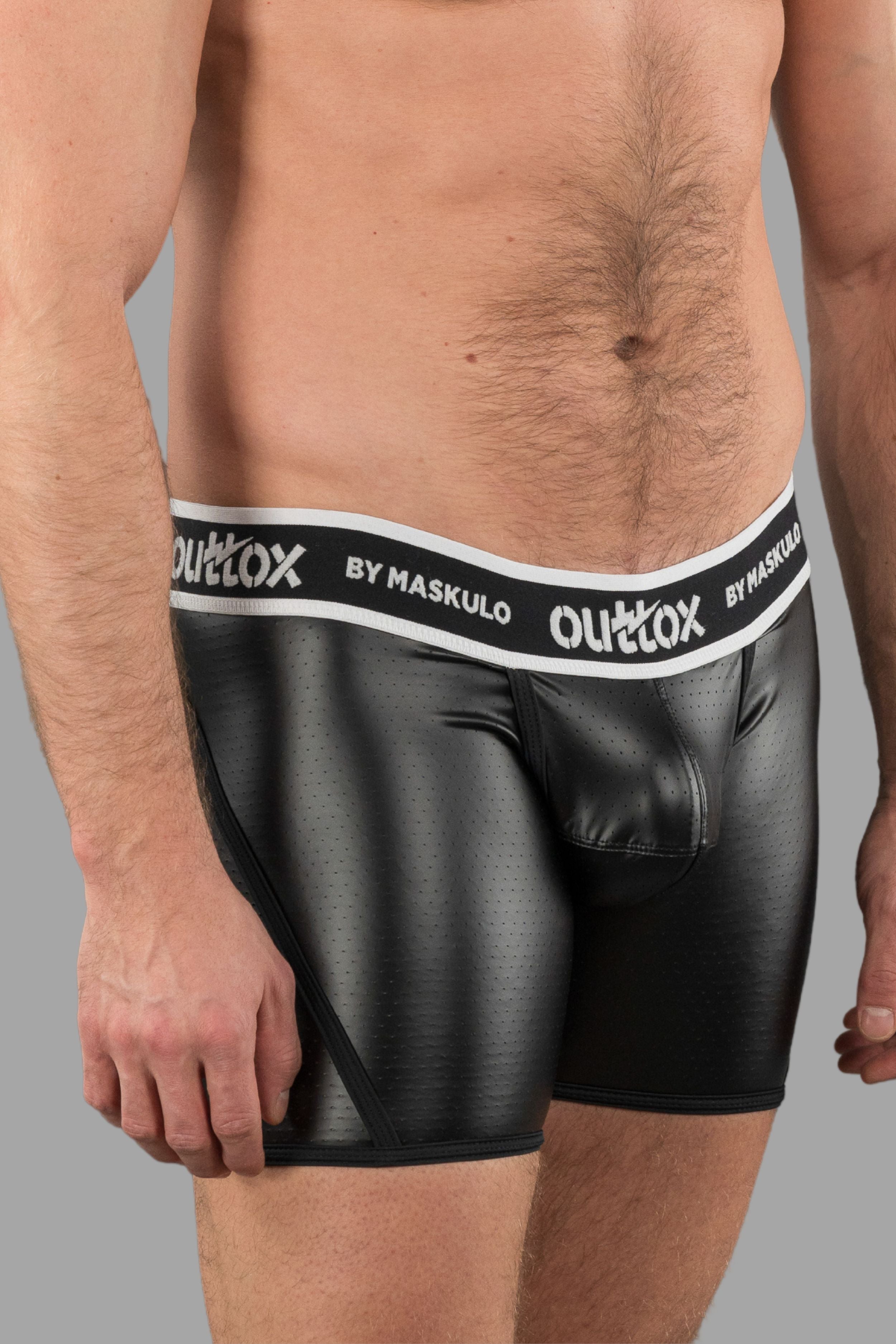 Outtox. Wrapped Rear Shorts with Snap Codpiece. Black