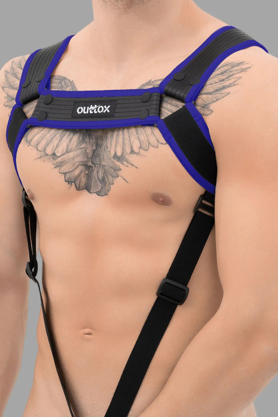 Outtox. Body Harness with Snaps. Black and Blue