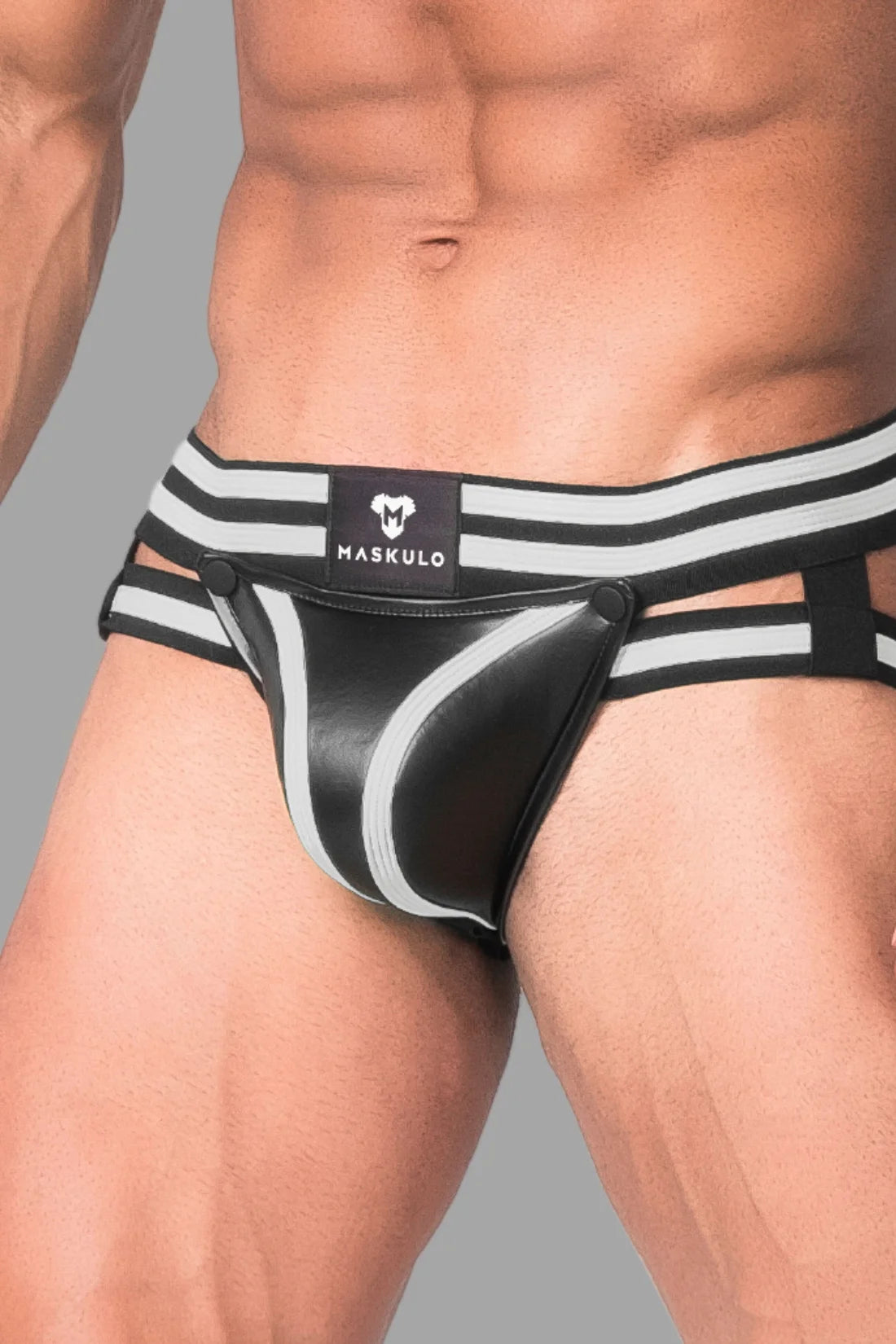 Youngero Generation Y. Jockstrap fétichiste pour homme. Braguette. Noir et blanc « Néon »