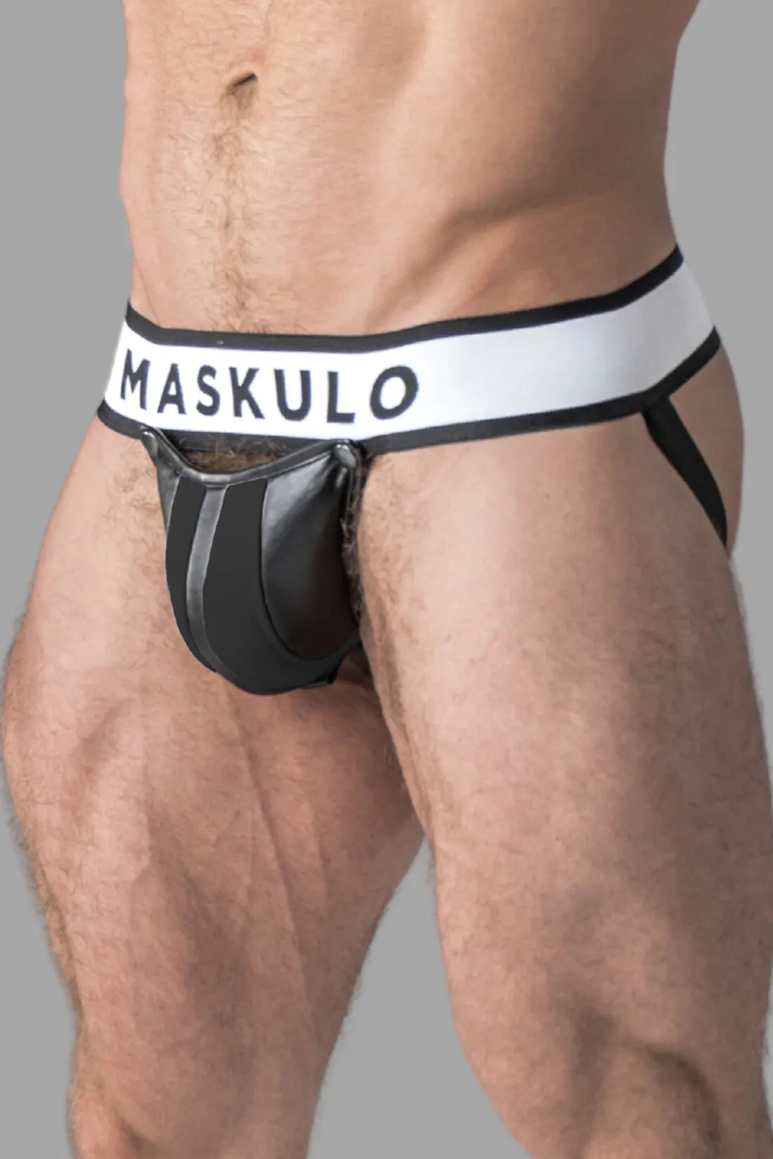 Armored. Jockstrap pour homme. Braguette amovible. Noir et blanc