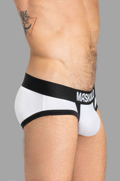 CAPTAIN-A Briefs with O-Inside-POUCH. White and Black